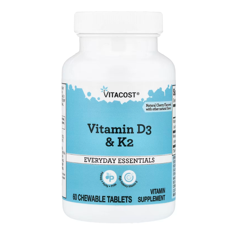 Vitacost, Everyday Essentials, Vitamin D3 & K2, Natural Cherry, 60 Chewable Tablets in Pakistan