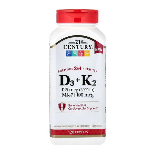 21st Century, D3 + K2, 125 mcg (5000 IU) MK-7 | 100 mcg, 120 Capsules in Pakistan