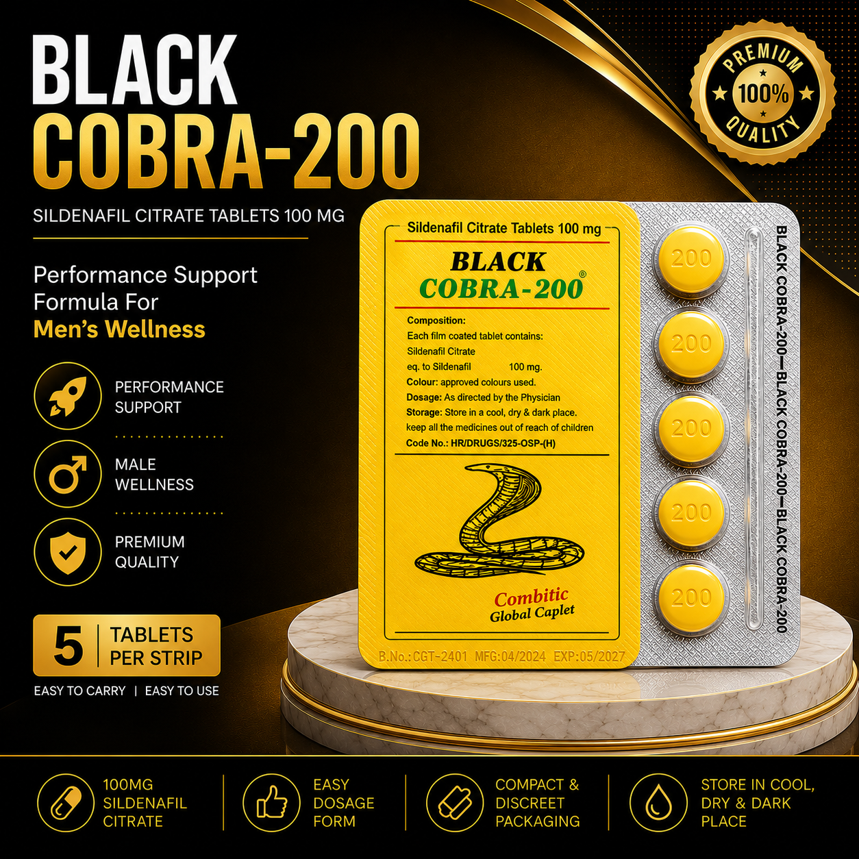 Black Cobra 200 Sildenafil Citrate 100mg Price in Pakistan