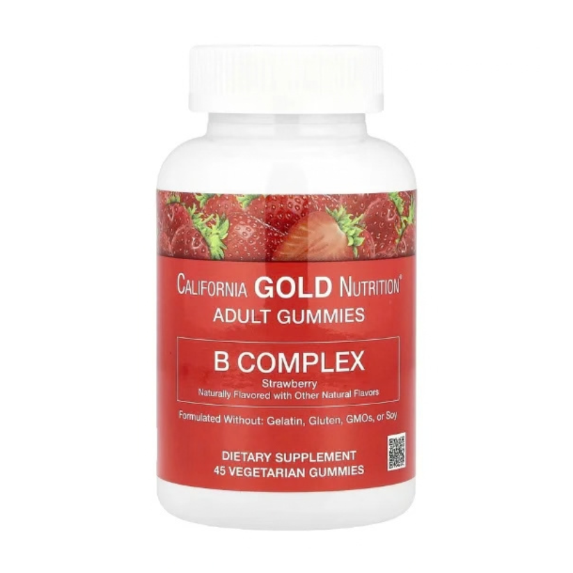 California Gold Nutrition, B Complex Gummies with Vitamins B6 and B12, Folate, and Biotin, Strawberry, 45 Vegetarian Gummies