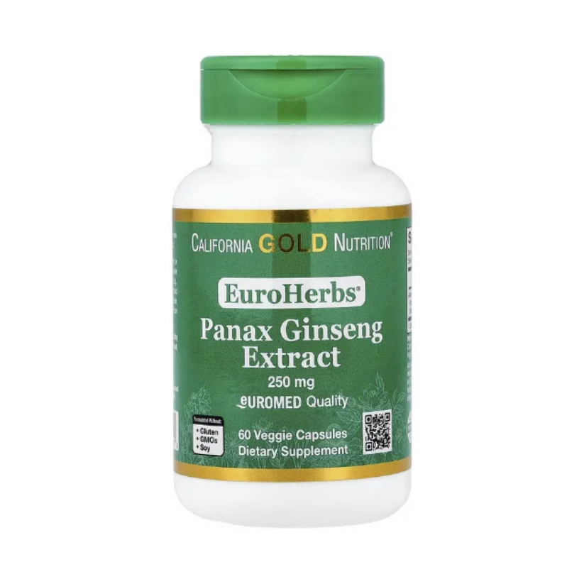 California Gold Nutrition, EuroHerbs®, Panax Ginseng Extract, 250 mg, 60 Veggie Capsules in Pakistan
