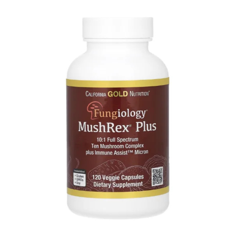 California Gold Nutrition, Fungiology, MushRex Plus, Full-Spectrum Ten Mushroom Complex with Agaricus, Chaga, Cordyceps, and Lion's Mane, 120 Plantcaps