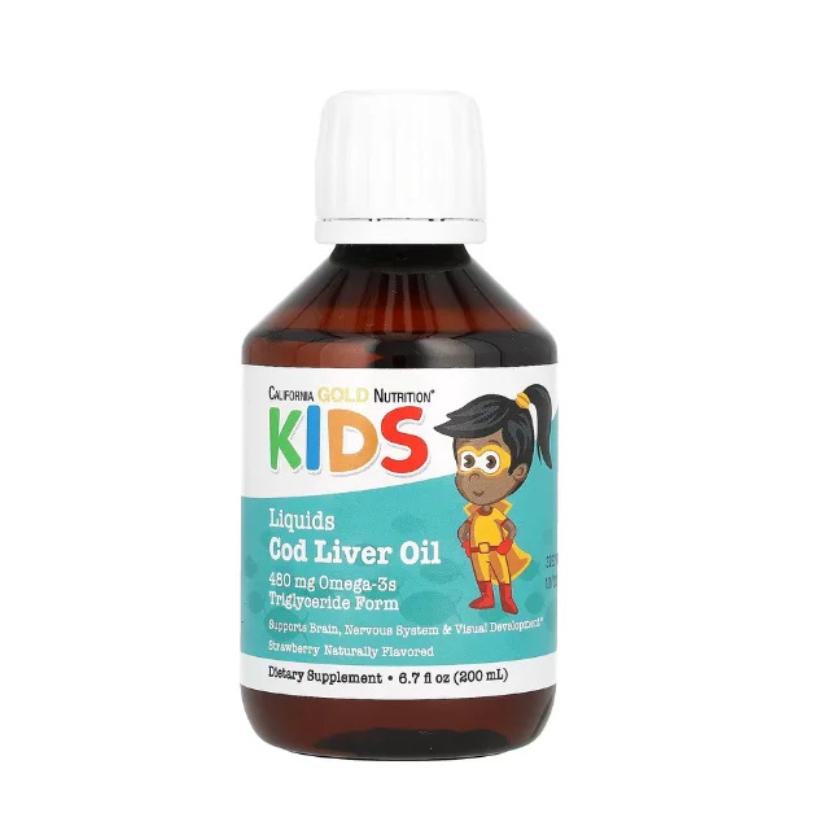 California Gold Nutrition, Norwegian Kids Cod Liver Oil, Natural Strawberry, 6.7 fl oz. (200 ml) in Pakistan
