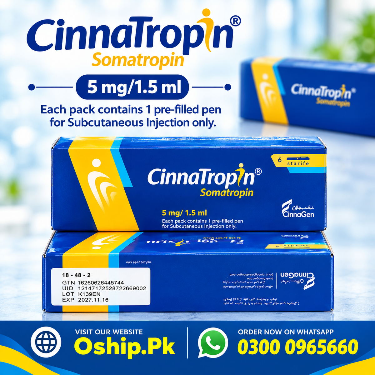 Cinnatropin Somatropin 5mg Injection Pack of 6 in Pakistan
