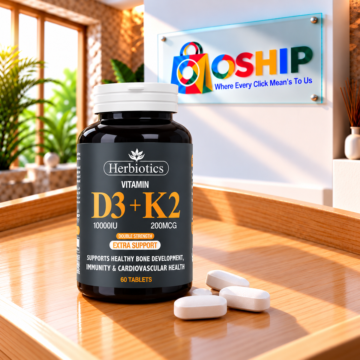 Herbiotics Vitamin D3 K2 60 Tablets in Pakistan