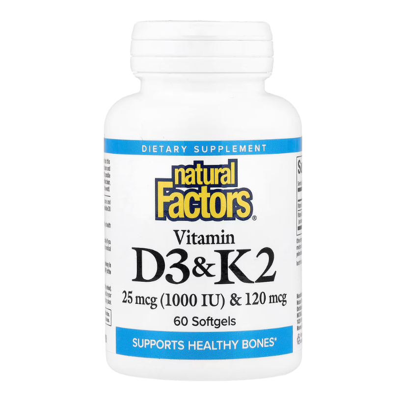 Natural Factors, Vitamin D3 & K2, 25 mcg (1,000 IU) & 120 mcg, 60 Softgels in Pakistan