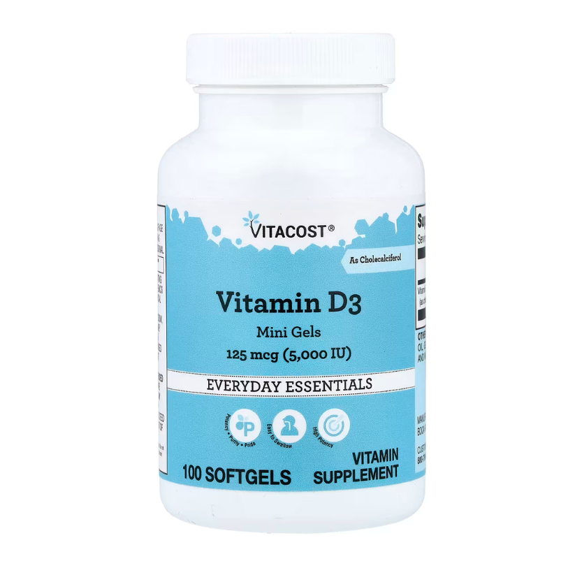 Vitacost, Vitamin D3 Mini Gels, 125 mcg (5,000 IU), 100 Softgels in Pakistan