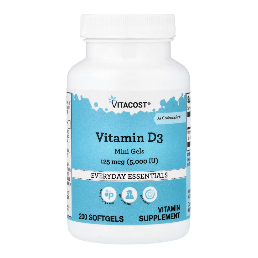 Vitacost, Vitamin D3 Mini Gels, 125 mcg (5,000 IU), 200 Softgels in Pakistan