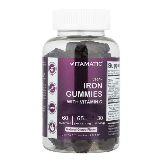 Vitamatic, Vegan Iron Gummies With Vitamin C, Natural Grape, 60 Gummies in Pakistan