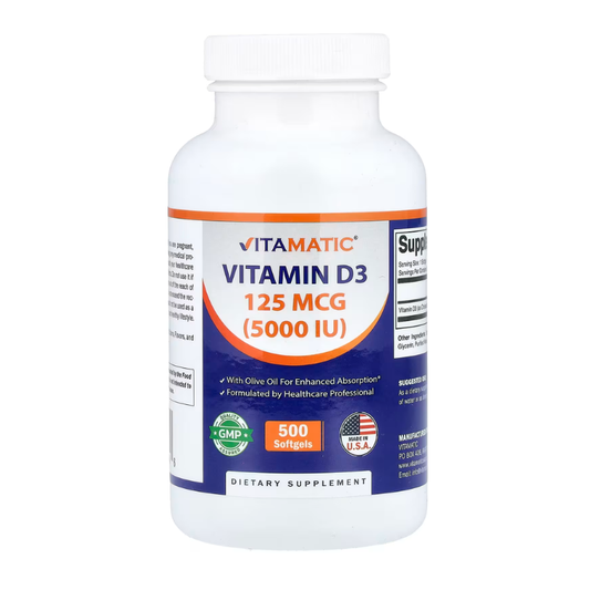 Vitamatic, Vitamin D3, 125 mcg (5,000 IU), 500 Softgels in Pakistan