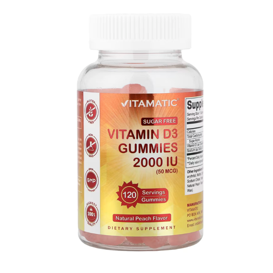 Vitamatic, Vitamin D3 Gummies, Sugar Free, Natural Peach, 50 mcg (2,000 IU), 120 Gummies in Pakistan